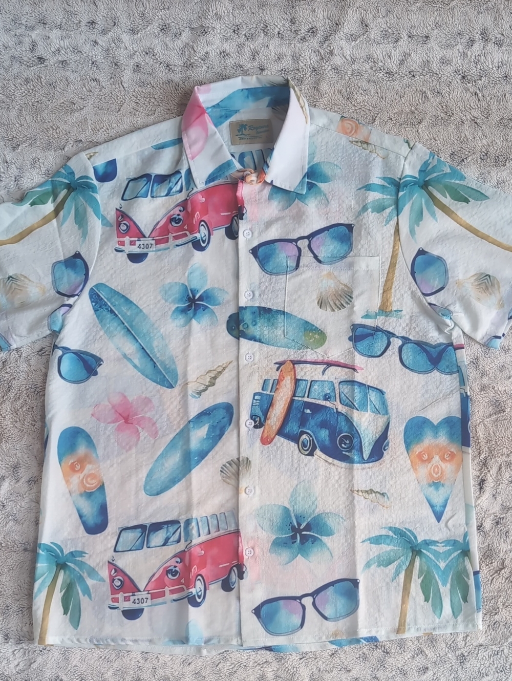 Royaura Hawaiian VW Bus Button Down Short Sleeve Shirt